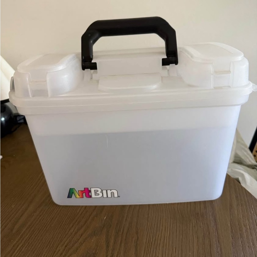 White Storage Box with Black Handle
